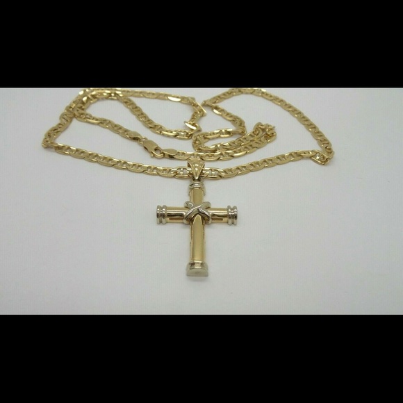 BEAUTIFUL 14K GOLD GUCCI LINK CHAIN CROSS PENDANT - Picture 3 of 9